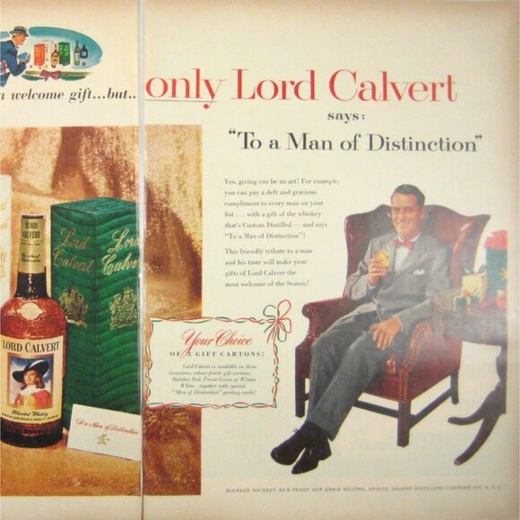 Vintage 1953 Lord Calvert Whiskey Double Page Print Ad Christmas Scene - Picture 2 of 2
